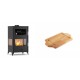 Set Kaminofen, Holzofen mit Backfach Velmora Fire ATS 90-30 3SIDE, 15.18kW + Holz untersetzer für mini-gusseisenplatte Solagio HSDDHP1522 | Holzofen | Kaminofen |