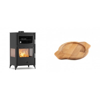 Set Kaminofen, Holzofen mit Backfach Velmora Fire ATS 90-30 3SIDE, 15.18kW + Holz untersetzer für gusseisenschüssel Solagio HSYKTV22 - Kaminofen - Holzofen mit Backfach