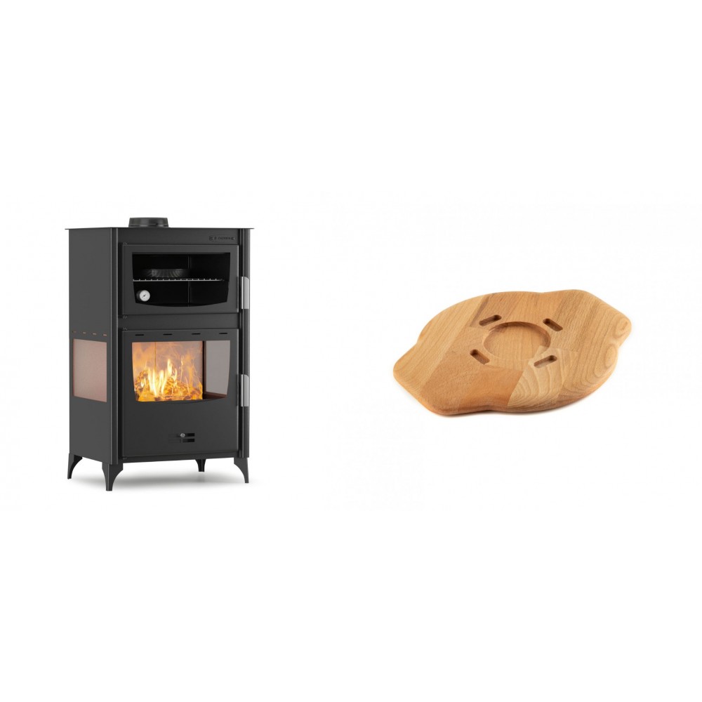 Set Kaminofen, Holzofen mit Backfach Velmora Fire ATS 90-30 3SIDE, 15.18kW + Holz untersetzer für gusseisenplatte Solagio HSYSAK20 | Holzofen | Kaminofen |