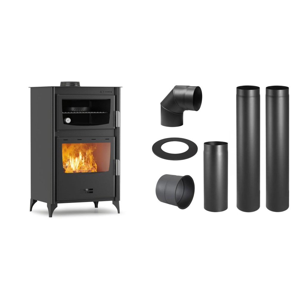 Set Kaminofen, Holzofen mit Backfach Velmora Fire ATS 90-30 ΜΑSΙΝΑ, 15.18kW + Schornstein Bausatz PARKANEX, Stahl Ø150, Dicke 2mm