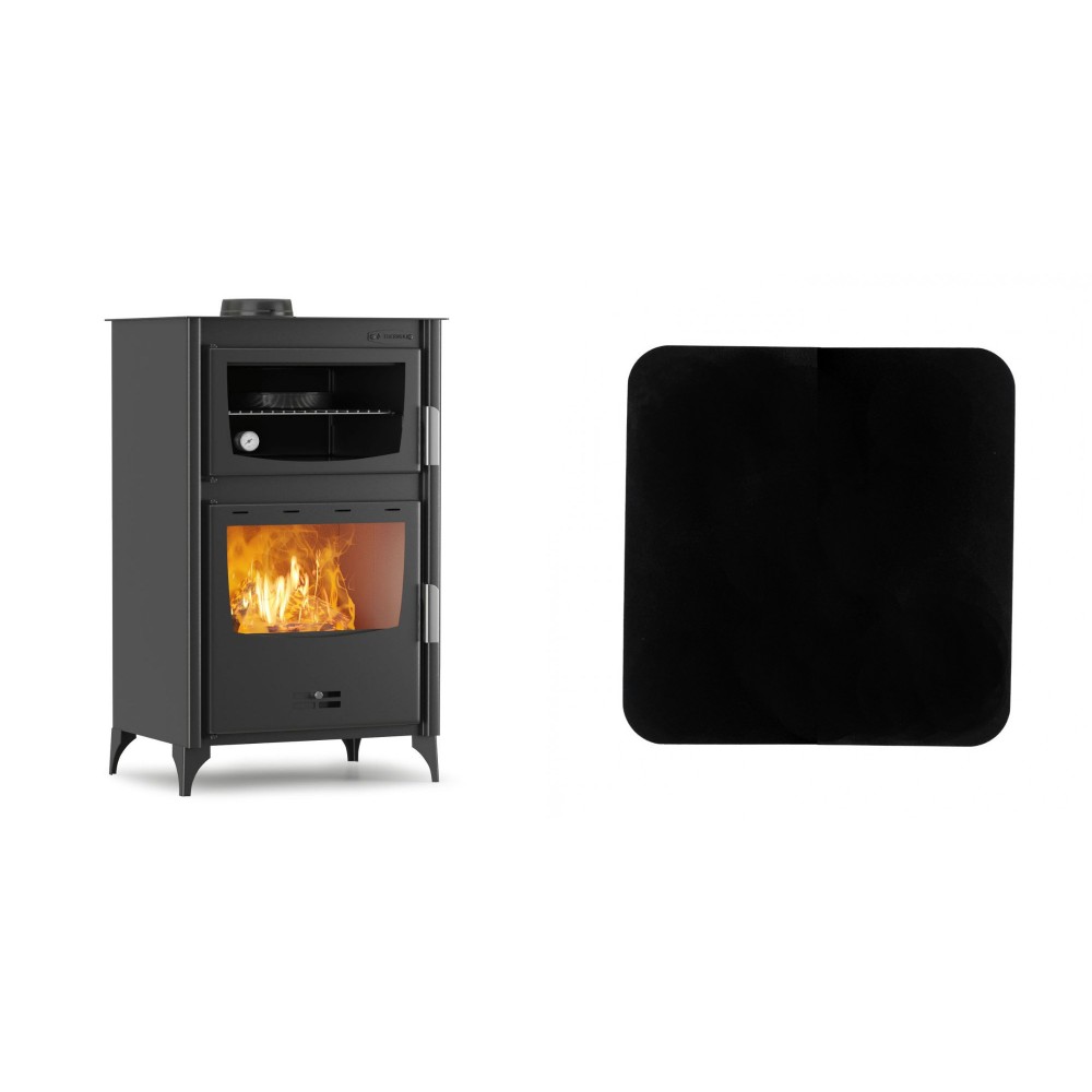 Set Kaminofen, Holzofen mit Backfach Velmora Fire ATS 90-30 ΜΑSΙΝΑ, 15.18kW + Funkenschutzplatte Stahl 2mm, Größe 98x98cm