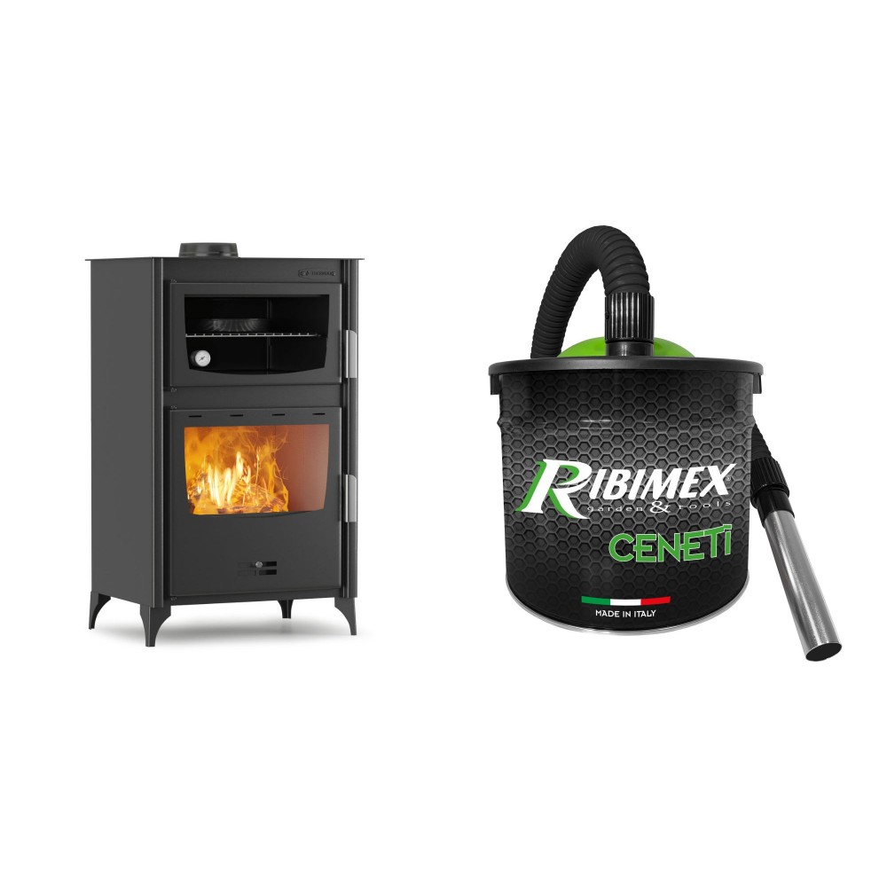 Set Kaminofen, Holzofen mit Backfach Velmora Fire ATS 90-30 ΜΑSΙΝΑ, 15.18kW + Elektrischer Aschesauger Ribimex, Modell Cenetì, Fassungsvermögen 15 L | Holzofen | Kaminofen |