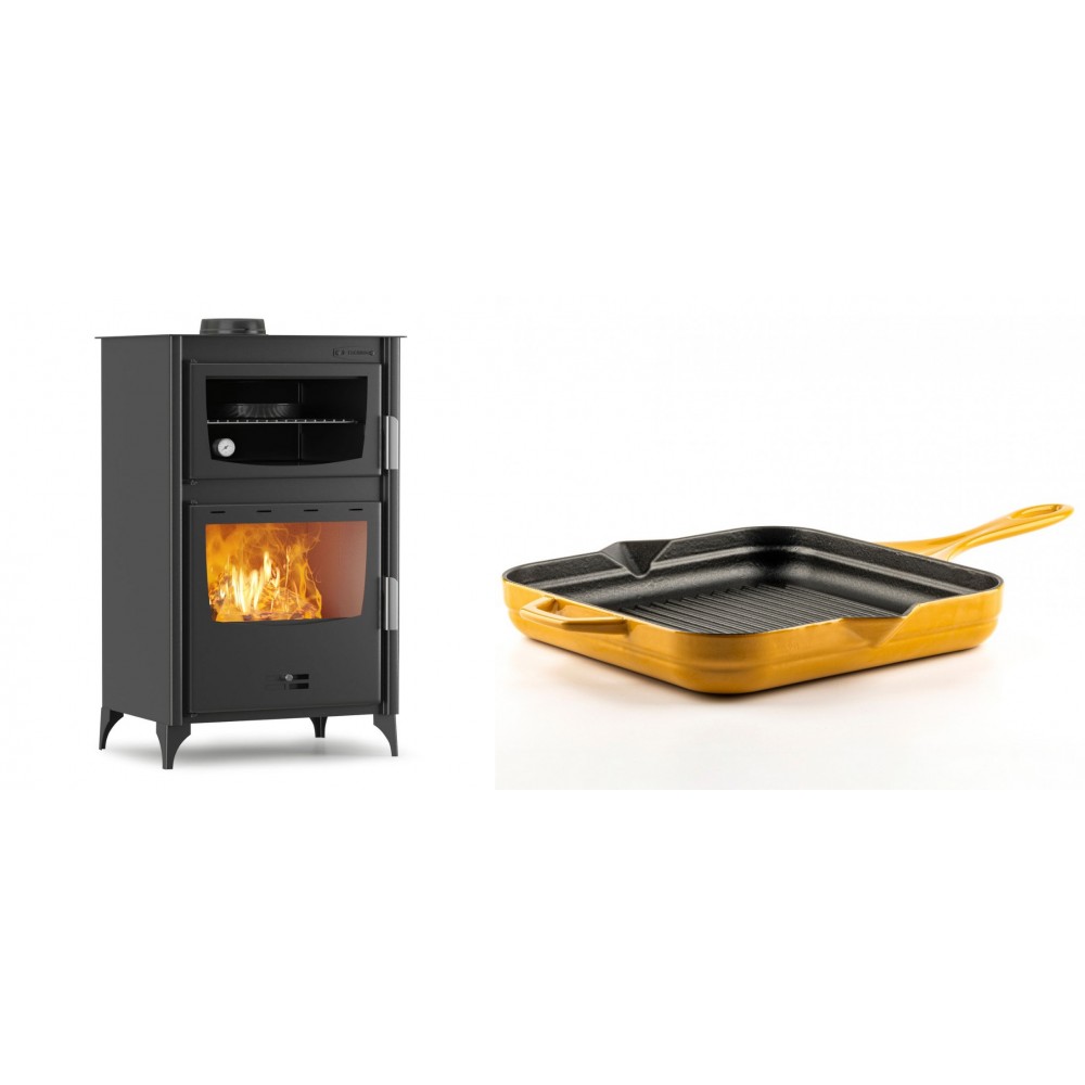 Set Kaminofen, Holzofen mit Backfach Velmora Fire ATS 90-30 ΜΑSΙΝΑ, 15.18kW + Emaillierte grillpfanne Gusseisen Solagio, Dijon, 28х28cm | Holzofen | Kaminofen |