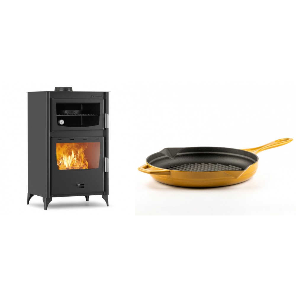 Set Kaminofen, Holzofen mit Backfach Velmora Fire ATS 90-30 ΜΑSΙΝΑ, 15.18kW + Emaillierte grillpfanne Gusseisen Solagio, Dijon, Ф28cm | Holzofen | Kaminofen |