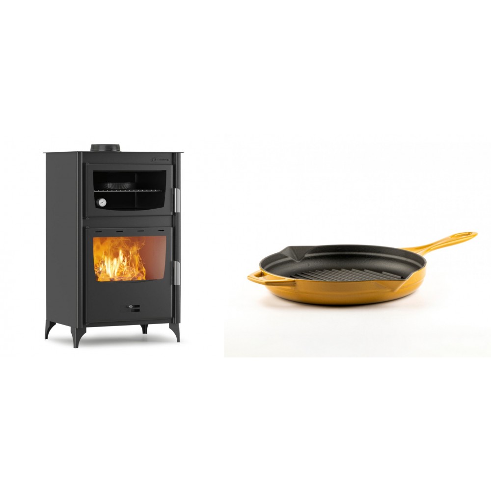 Set Kaminofen, Holzofen mit Backfach Velmora Fire ATS 90-30 ΜΑSΙΝΑ, 15.18kW + Emaillierte grillpfanne Gusseisen Solagio, Dijon, Ф24cm | Holzofen | Kaminofen |