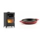 Set Kaminofen, Holzofen mit Backfach Velmora Fire ATS 90-30 ΜΑSΙΝΑ, 15.18kW + Emaillierte gusseisenpfanne mit zwei Griffen Solagio, Rubin, Ф22cm | Holzofen | Kaminofen |