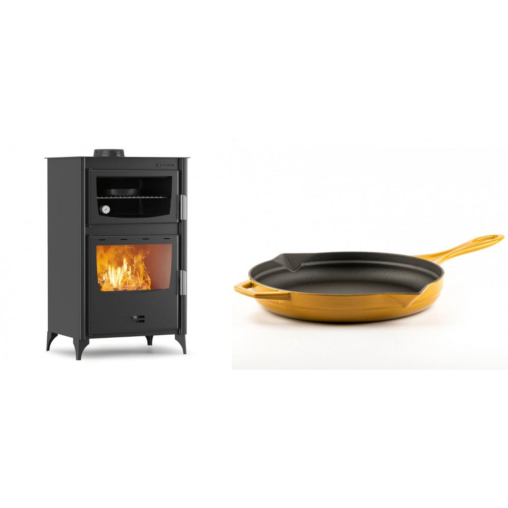 Set Kaminofen, Holzofen mit Backfach Velmora Fire ATS 90-30 ΜΑSΙΝΑ, 15.18kW + Emaillierte Gusseisenpfanne Solagio, Dijon, Ф28cm | Holzofen | Kaminofen |