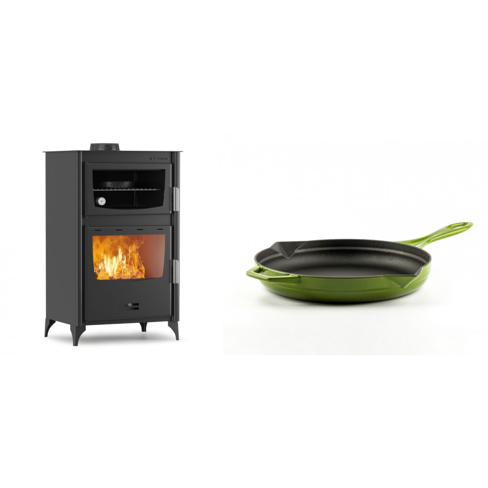 Set Kaminofen, Holzofen mit Backfach Velmora Fire ATS 90-30 ΜΑSΙΝΑ, 15.18kW + Emaillierte Gusseisenpfanne Solagio, Bamboo, Ф24cm | Holzofen | Kaminofen |