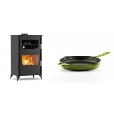 Set Kaminofen, Holzofen mit Backfach Velmora Fire ATS 90-30 ΜΑSΙΝΑ, 15.18kW + Emaillierte Gusseisenpfanne Solagio, Bamboo, Ф24cm - Kaminofen - Holzofen mit Backfach