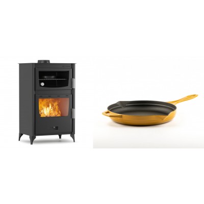 Set Kaminofen, Holzofen mit Backfach Velmora Fire ATS 90-30 ΜΑSΙΝΑ, 15.18kW + Emaillierte Gusseisenpfanne Solagio, Dijon, Ф24cm - Kaminofen - Holzofen mit Backfach