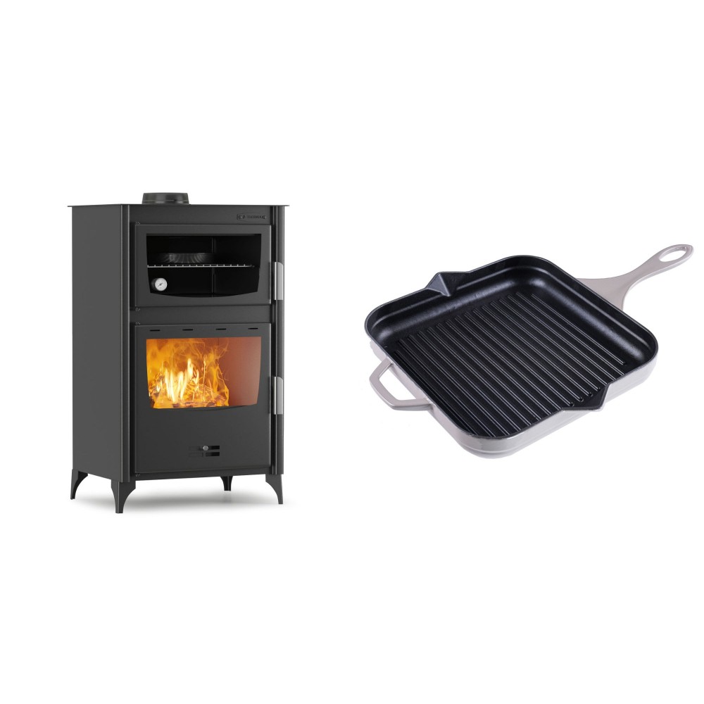 Set Kaminofen, Holzofen mit Backfach Velmora Fire ATS 90-30 ΜΑSΙΝΑ, 15.18kW + Emaillierte grillpfanne Gusseisen Solagio, Ivory, 28x28cm