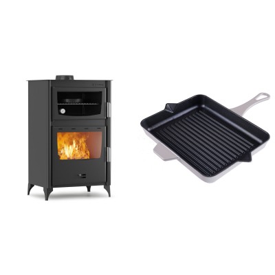 Set Kaminofen, Holzofen mit Backfach Velmora Fire ATS 90-30 ΜΑSΙΝΑ, 15.18kW + Emaillierte grillpfanne Gusseisen Solagio, Ivory, 26x32cm - Kaminofen - Holzofen mit Backfach