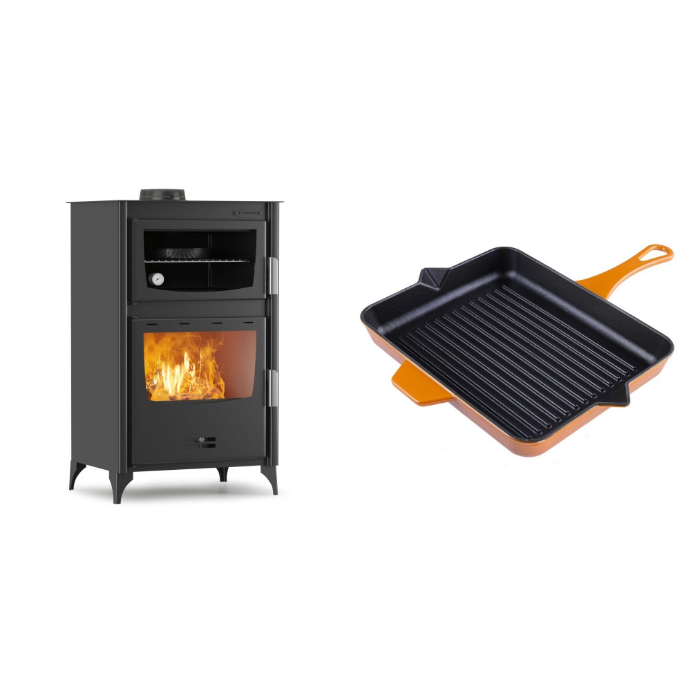 Set Kaminofen, Holzofen mit Backfach Velmora Fire ATS 90-30 ΜΑSΙΝΑ, 15.18kW + Emaillierte grillpfanne Gusseisen Solagio, Dijon, 26x32cm | Holzofen | Kaminofen |