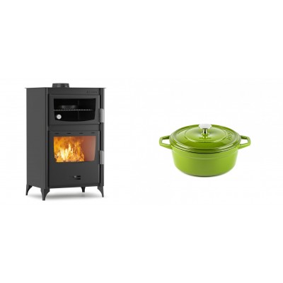 Set Kaminofen, Holzofen mit Backfach Velmora Fire ATS 90-30 ΜΑSΙΝΑ, 15.18kW + Gusseisen Topf Tiefer Solagio, Bamboo, Ф12 - Kaminofen - Holzofen mit Backfach