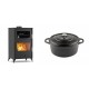 Set Kaminofen, Holzofen mit Backfach Velmora Fire ATS 90-30 ΜΑSΙΝΑ, 15.18kW + Gusseisen Topf Tiefer Solagio, Black Onyx, Ф24 | Holzofen | Kaminofen |