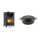 Set Kaminofen, Holzofen mit Backfach Velmora Fire ATS 90-30 ΜΑSΙΝΑ, 15.18kW + Gusseisen Topf Flach Solagio, Black Onyx, Ф26 | Holzofen | Kaminofen |