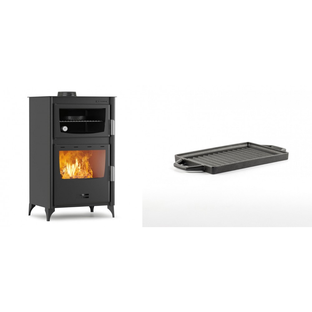 Set Kaminofen, Holzofen mit Backfach Velmora Fire ATS 90-30 ΜΑSΙΝΑ, 15.18kW + Mini-Grillplatte aus Gusseisen Solagio, 15.5x22.5cm