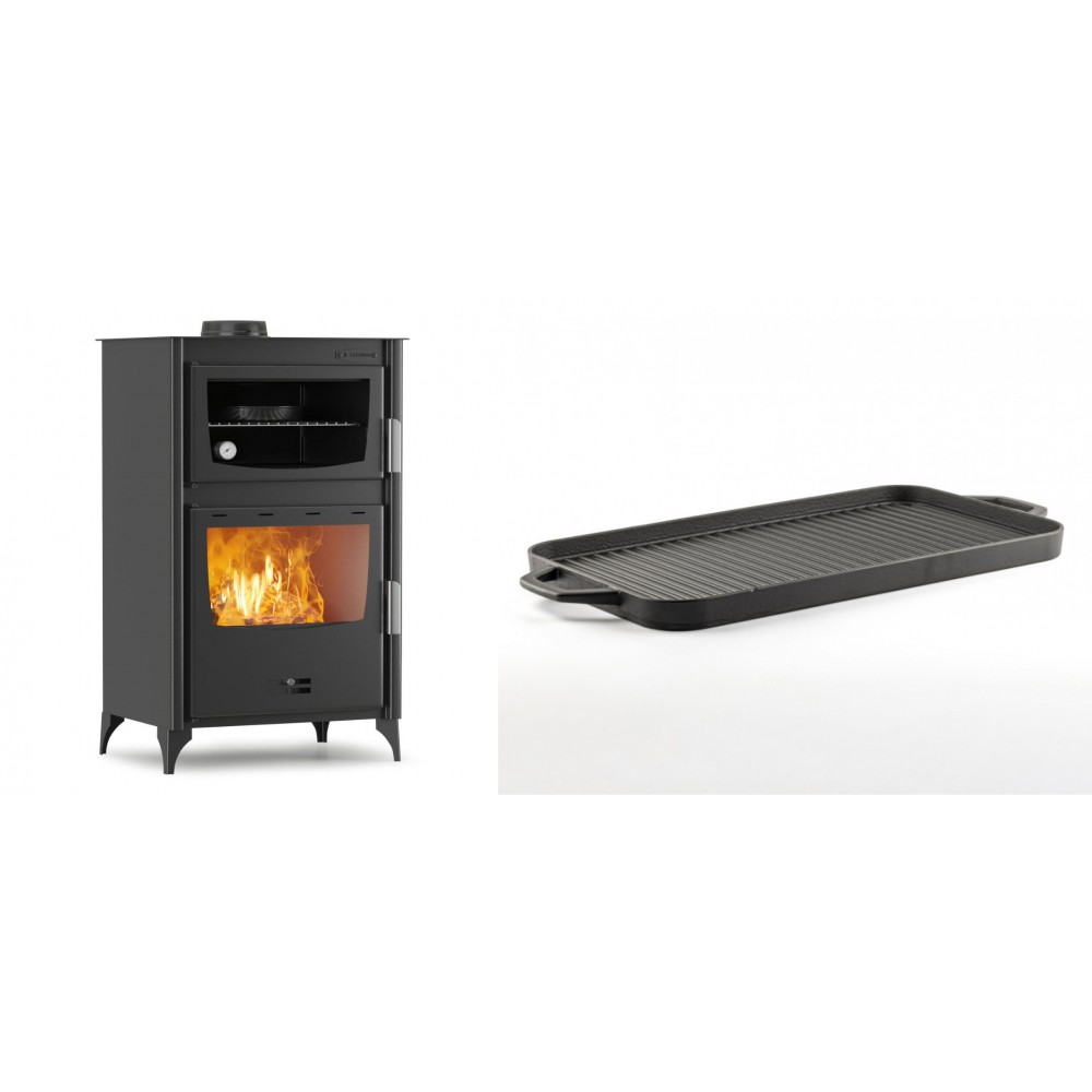 Set Kaminofen, Holzofen mit Backfach Velmora Fire ATS 90-30 ΜΑSΙΝΑ, 15.18kW + Große Grillplatte aus Gusseisen Solagio, 25x44cm