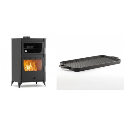 Set Kaminofen, Holzofen mit Backfach Velmora Fire ATS 90-30 ΜΑSΙΝΑ, 15.18kW + Große Grillplatte aus Gusseisen Solagio, 25x44cm - Kaminofen - Holzofen mit Backfach