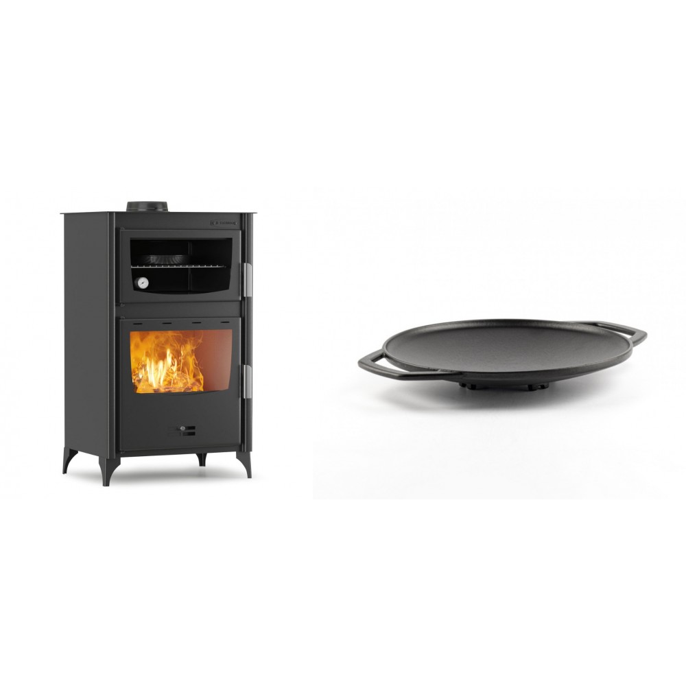 Set Kaminofen, Holzofen mit Backfach Velmora Fire ATS 90-30 ΜΑSΙΝΑ, 15.18kW + Backplatte aus Gusseisen Solagio, Ф28cm | Holzofen | Kaminofen |