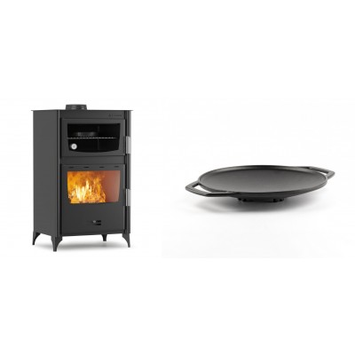 Set Kaminofen, Holzofen mit Backfach Velmora Fire ATS 90-30 ΜΑSΙΝΑ, 15.18kW + Backplatte aus Gusseisen Solagio, Ф28cm - Kaminofen - Holzofen mit Backfach