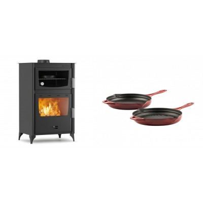 Set Kaminofen, Holzofen mit Backfach Velmora Fire ATS 90-30 ΜΑSΙΝΑ, 15.18kW + Gusseisen Topf Set aus 2 teilen Solagio, Rubin - Kaminofen - Holzofen mit Backfach
