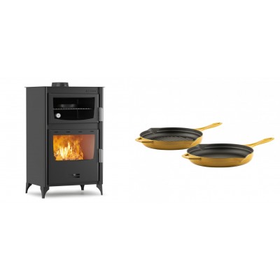 Set Kaminofen, Holzofen mit Backfach Velmora Fire ATS 90-30 ΜΑSΙΝΑ, 15.18kW + Gusseisen Topf Set aus 2 teilen Solagio, Dijon - Kaminofen - Holzofen mit Backfach