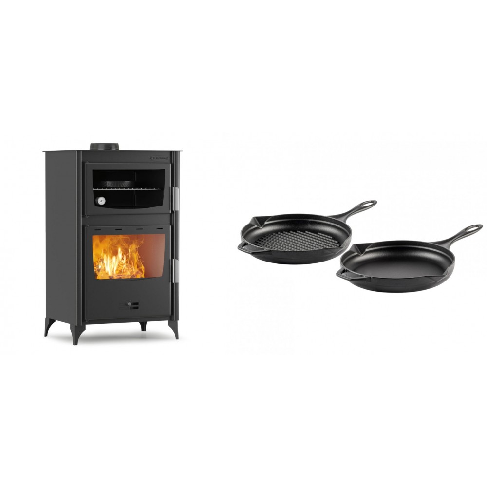 Set Kaminofen, Holzofen mit Backfach Velmora Fire ATS 90-30 ΜΑSΙΝΑ, 15.18kW + Gusseisen Topf Set aus 2 teilen Solagio, Black Onyx | Holzofen | Kaminofen |