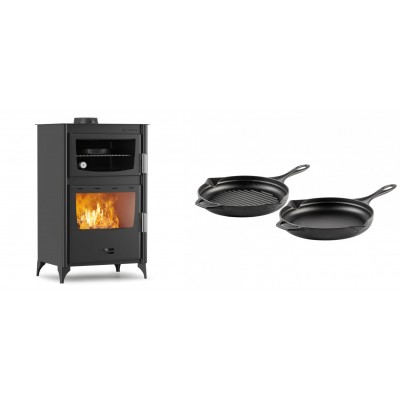 Set Kaminofen, Holzofen mit Backfach Velmora Fire ATS 90-30 ΜΑSΙΝΑ, 15.18kW + Gusseisen Topf Set aus 2 teilen Solagio, Black Onyx - Kaminofen - Holzofen mit Backfach