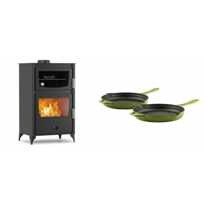 Set Kaminofen, Holzofen mit Backfach Velmora Fire ATS 90-30 ΜΑSΙΝΑ, 15.18kW + Gusseisen Topf Set aus 2 teilen Solagio, Bamboo - Kaminofen - Holzofen mit Backfach