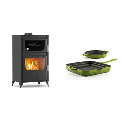 Set Kaminofen, Holzofen mit Backfach Velmora Fire ATS 90-30 ΜΑSΙΝΑ, 15.18kW + Gusseisen Topf Set aus 2 teilen Solagio, Bamboo - Kaminofen - Holzofen mit Backfach