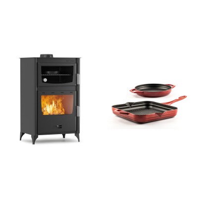 Set Kaminofen, Holzofen mit Backfach Velmora Fire ATS 90-30 ΜΑSΙΝΑ, 15.18kW + Gusseisen Topf Set aus 2 teilen Solagio, Rubin - Kaminofen - Holzofen mit Backfach
