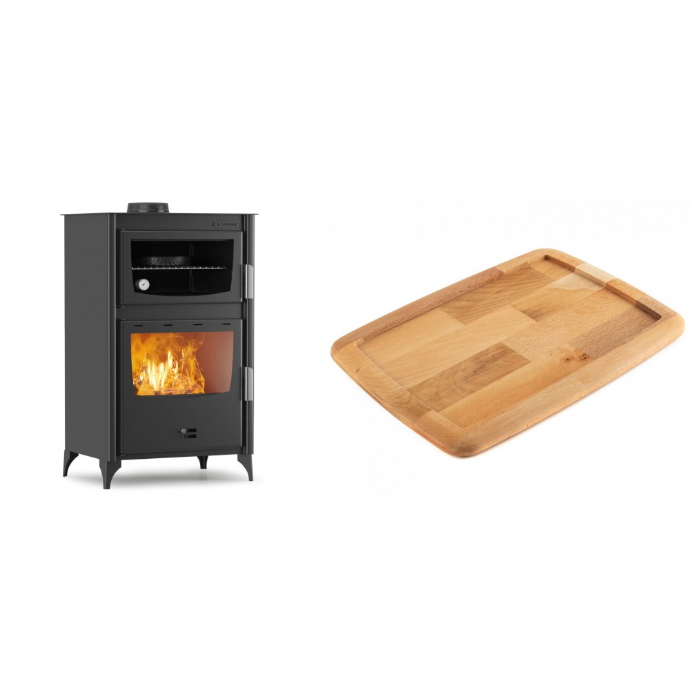 Set Kaminofen, Holzofen mit Backfach Velmora Fire ATS 90-30 ΜΑSΙΝΑ, 15.18kW + Holz untersetzer für gusseisenplatte Solagio HSST2131 | Holzofen | Kaminofen |