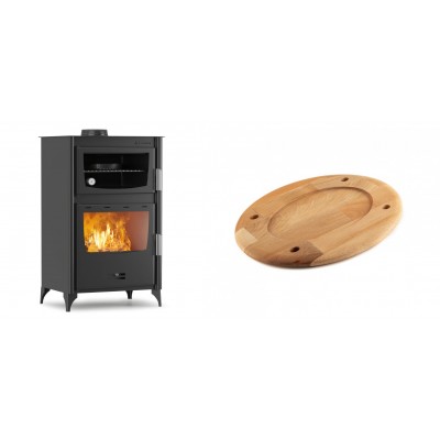 Set Kaminofen, Holzofen mit Backfach Velmora Fire ATS 90-30 ΜΑSΙΝΑ, 15.18kW + Holz untersetzer für ovale platte Solagio HSOISK2533, 25x33cm - Kaminofen - Holzofen mit Backfach
