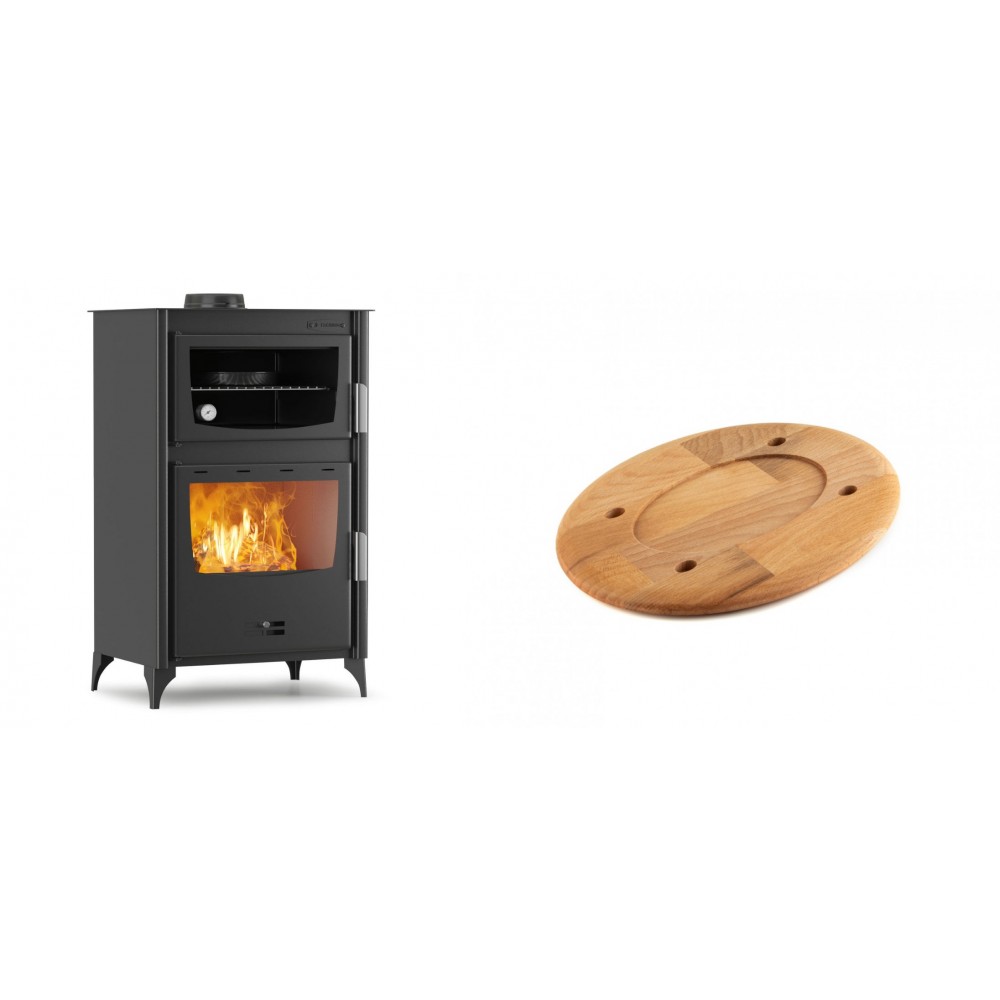 Set Kaminofen, Holzofen mit Backfach Velmora Fire ATS 90-30 ΜΑSΙΝΑ, 15.18kW + Holz untersetzer für ovale platte Solagio HSOISK1728, 17x28cm | Holzofen | Kaminofen |