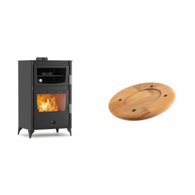 Set Kaminofen, Holzofen mit Backfach Velmora Fire ATS 90-30 ΜΑSΙΝΑ, 15.18kW + Holz untersetzer für ovale platte Solagio HSOISK1728, 17x28cm - Kaminofen - Holzofen mit Backfach