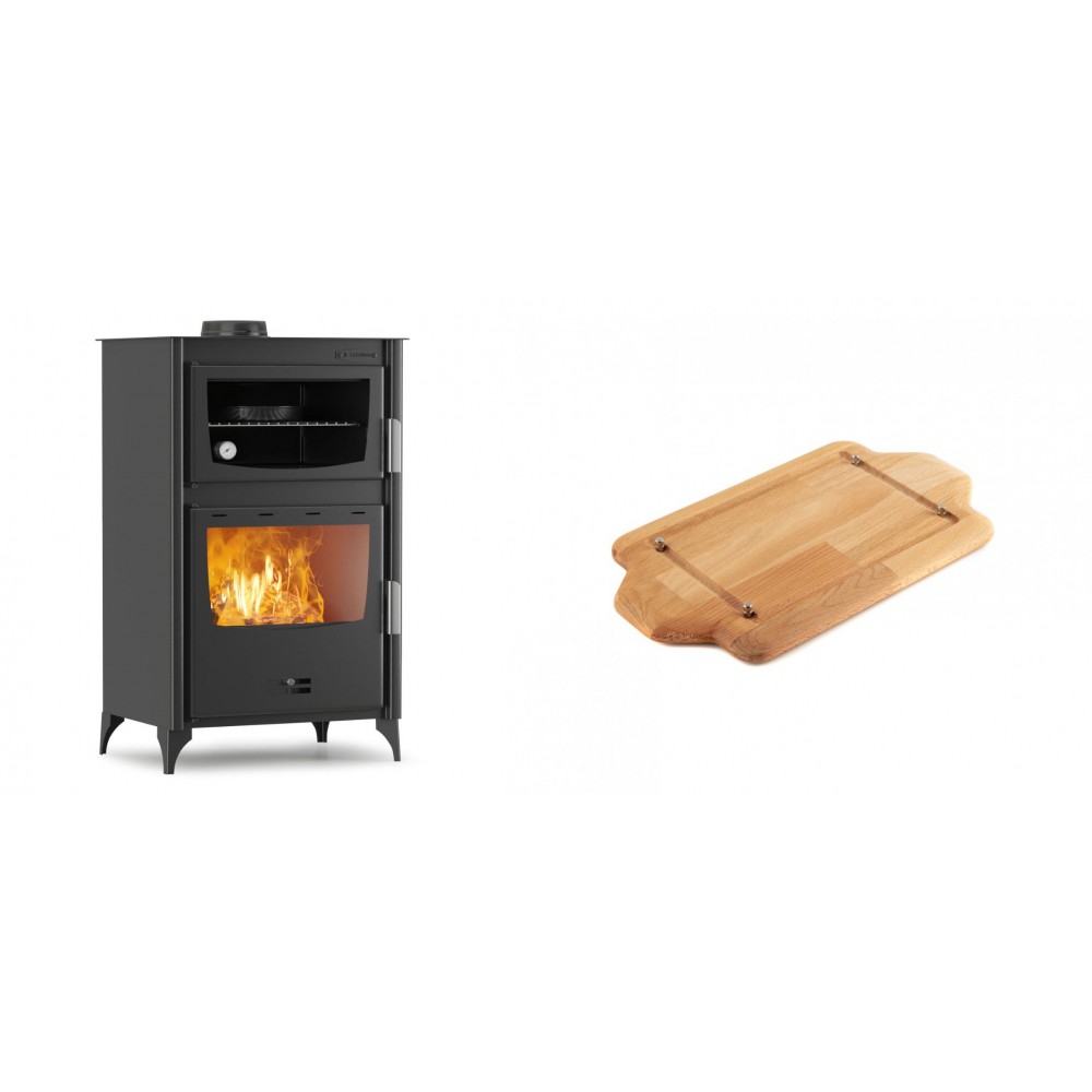 Set Kaminofen, Holzofen mit Backfach Velmora Fire ATS 90-30 ΜΑSΙΝΑ, 15.18kW + Holz untersetzer für mini-gusseisenplatte Solagio HSDDHP1522 | Holzofen | Kaminofen |