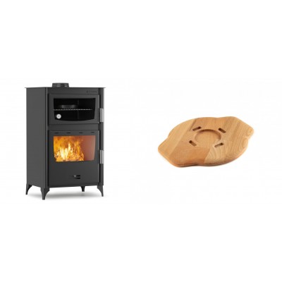 Set Kaminofen, Holzofen mit Backfach Velmora Fire ATS 90-30 ΜΑSΙΝΑ, 15.18kW + Holz untersetzer für gusseisenplatte Solagio HSYSAK20 - Kaminofen - Holzofen mit Backfach
