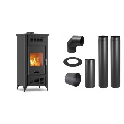 Set Holzofen mit Gebläse Velmora Fire AERO 1050, 17.35kW + Schornstein Bausatz PARKANEX, Stahl Ø150, Dicke 2mm - Holzofen mit gebläse