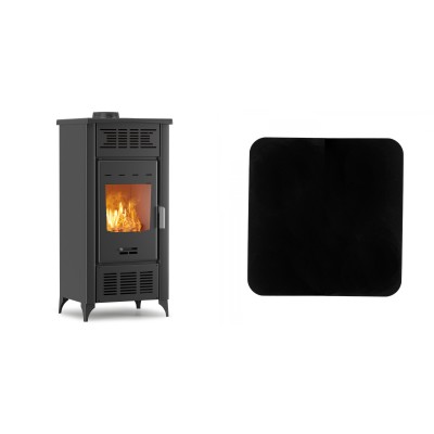 Set Holzofen mit Gebläse Velmora Fire AERO 1050, 17.35kW + Funkenschutzplatte Stahl 2mm, Größe 98x98cm - Holzofen mit gebläse