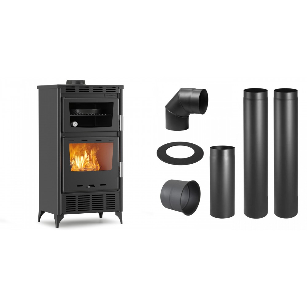 Set Kaminofen, Holzofen mit Backfach Velmora Fire ATS 90-30 ΜΑSΙΝΑ AERO, mit gebläse, 18.23kW + Schornstein Bausatz PARKANEX, Stahl Ø150, Dicke 2mm | Holzofen | Kaminofen |