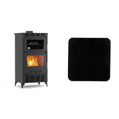 Set Kaminofen, Holzofen mit Backfach Velmora Fire ATS 90-30 ΜΑSΙΝΑ AERO, mit gebläse, 18.23kW + Funkenschutzplatte Stahl 2mm, Größe 98x98cm - Kaminofen - Holzofen mit Backfach