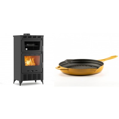 Set Kaminofen, Holzofen mit Backfach Velmora Fire ATS 90-30 ΜΑSΙΝΑ AERO, mit gebläse, 18.23kW + Emaillierte grillpfanne Gusseisen Solagio, Dijon, Ф28cm - Kaminofen - Holzofen mit Backfach