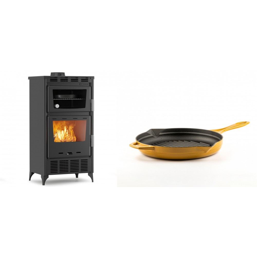 Set Kaminofen, Holzofen mit Backfach Velmora Fire ATS 90-30 ΜΑSΙΝΑ AERO, mit gebläse, 18.23kW + Emaillierte grillpfanne Gusseisen Solagio, Dijon, Ф24cm | Holzofen | Kaminofen |