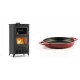 Set Kaminofen, Holzofen mit Backfach Velmora Fire ATS 90-30 ΜΑSΙΝΑ AERO, mit gebläse, 18.23kW + Emaillierte gusseisenpfanne mit zwei Griffen Solagio, Rubin, Ф22cm | Holzofen | Kaminofen |