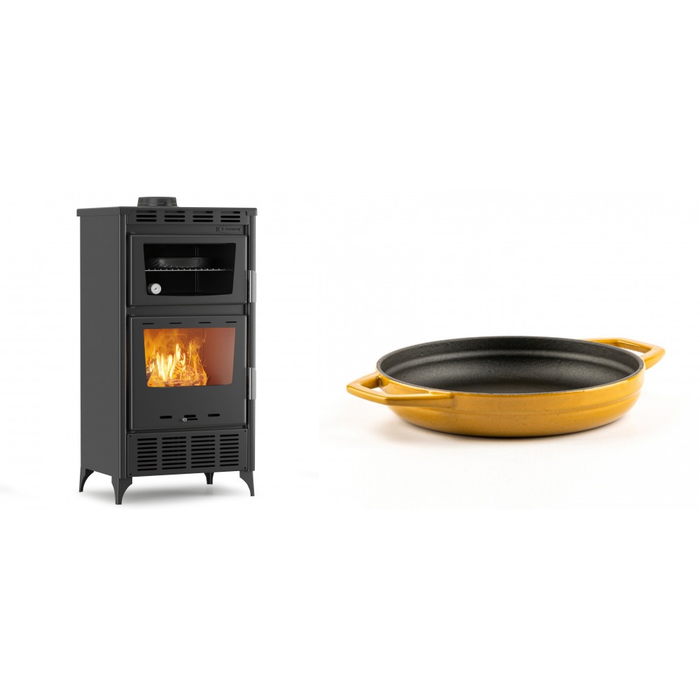 Set Kaminofen, Holzofen mit Backfach Velmora Fire ATS 90-30 ΜΑSΙΝΑ AERO, mit gebläse, 18.23kW + Emaillierte gusseisenpfanne mit zwei Griffen Solagio, Dijon, Ф19cm | Holzofen | Kaminofen |