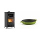Set Kaminofen, Holzofen mit Backfach Velmora Fire ATS 90-30 ΜΑSΙΝΑ AERO, mit gebläse, 18.23kW + Emaillierte gusseisenpfanne mit zwei Griffen Solagio, Bamboo, Ф19cm | Holzofen | Kaminofen |