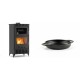 Set Kaminofen, Holzofen mit Backfach Velmora Fire ATS 90-30 ΜΑSΙΝΑ AERO, mit gebläse, 18.23kW + Emaillierte gusseisenpfanne mit zwei Griffen Solagio, Black Onyx, Ф16cm | Holzofen | Kaminofen |