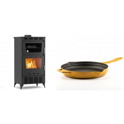Set Kaminofen, Holzofen mit Backfach Velmora Fire ATS 90-30 ΜΑSΙΝΑ AERO, mit gebläse, 18.23kW + Emaillierte Gusseisenpfanne Solagio, Dijon, Ф28cm - Kaminofen - Holzofen mit Backfach