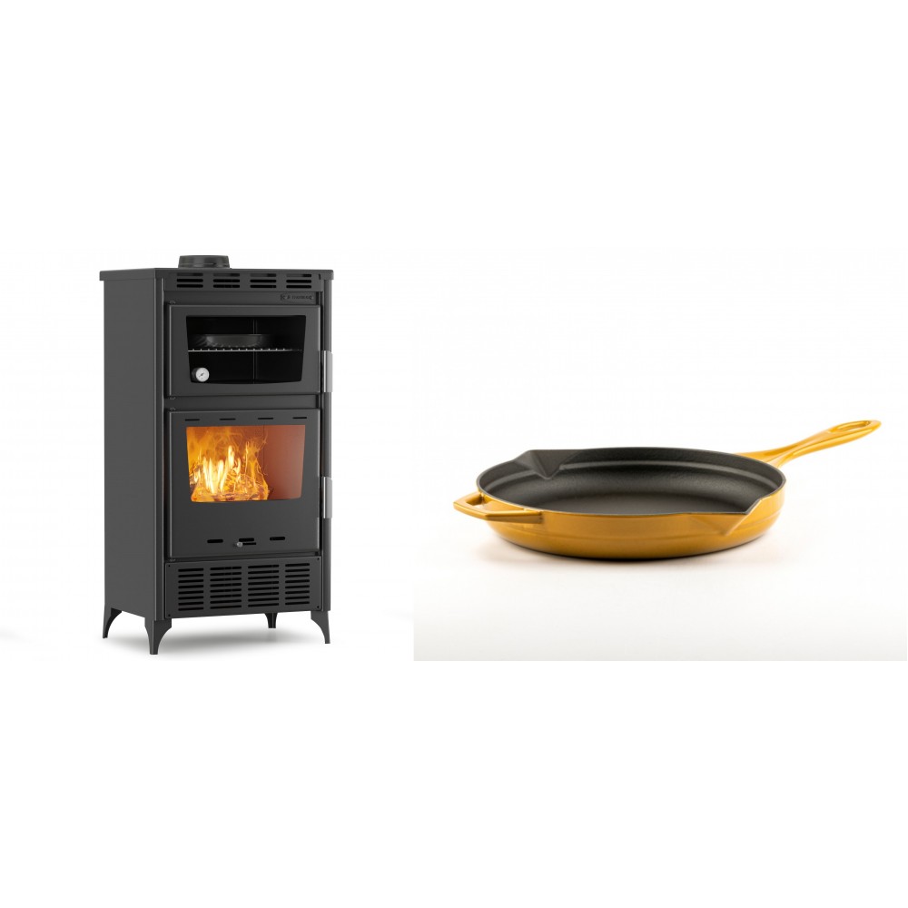 Set Kaminofen, Holzofen mit Backfach Velmora Fire ATS 90-30 ΜΑSΙΝΑ AERO, mit gebläse, 18.23kW + Emaillierte Gusseisenpfanne Solagio, Dijon, Ф24cm | Holzofen | Kaminofen |
